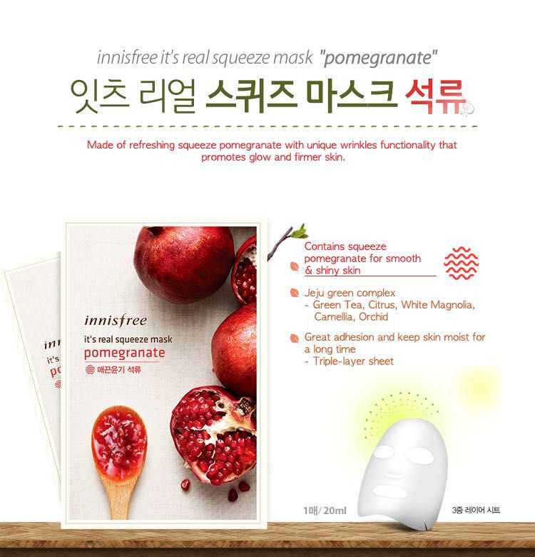 Mặt Nạ Giấy Innisfree Gói It's Real Squeeze Mask Pomegranate
