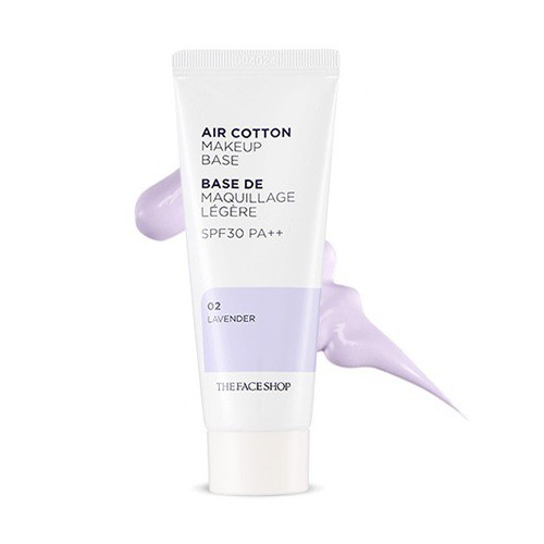 Kem Lót Kiềm Dầu Và Hiệu Chỉnh Tông Da The Face Shop Air Cotton Makeup Base SPF30 PA++ 35ml (#02 Lavender - Màu Tím) [HSD 03/2022]