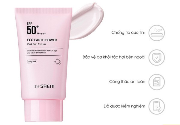 Káº¿t quáº£ hÃ¬nh áº£nh cho Kem chá»ng náº¯ng The Saem Eco Earth Power Pink Sun Cream SPF50 50g